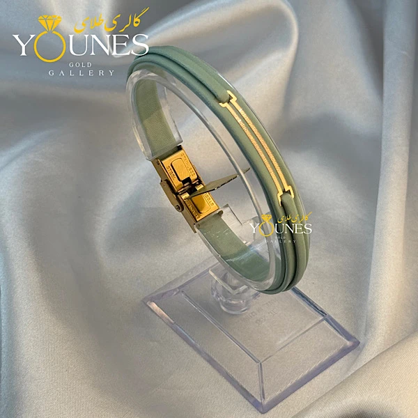 دستبند طلا زنانه چرم دوخط L330